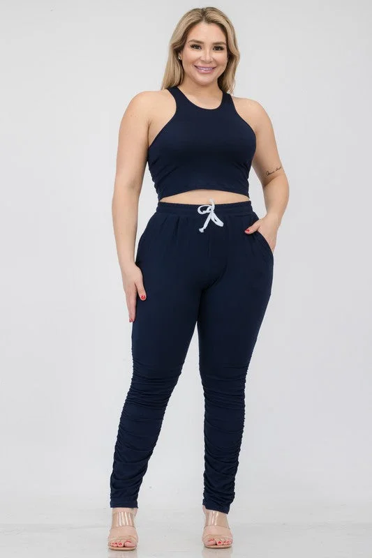 women's tops for those who want to invest in timeless piecesHi Curvy Plus Size Women Crop Tank Top & Ruched Pants Set