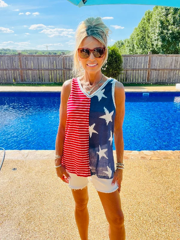 women's tops for those who want to stay on top of the latest fashion trends and wear pieces that are both stylish and on-trendDRAW THE FLAG TANK--SUMMER SALE