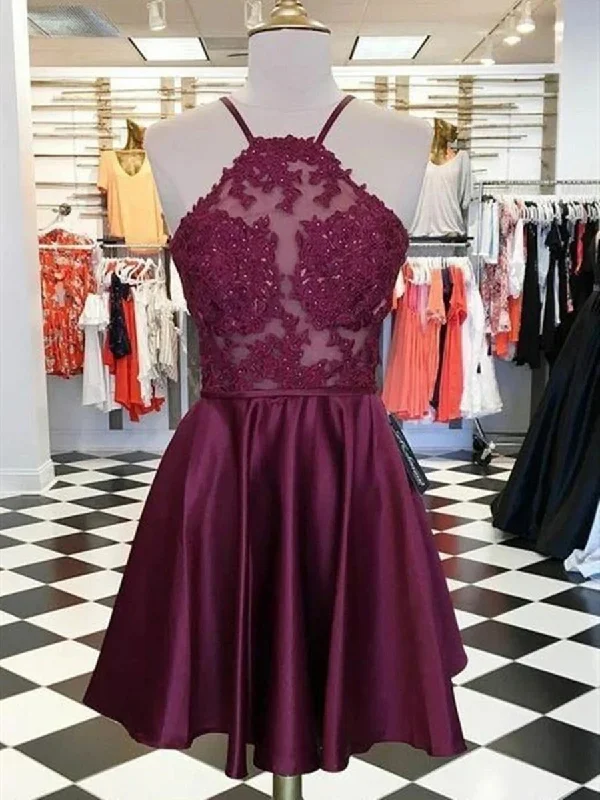 stretchy party dressesCute Short Burgundy Lace Prom Dresses, Burgundy Lace Formal Graduation Evening Dresses, Burgundy Homecoming Dresses