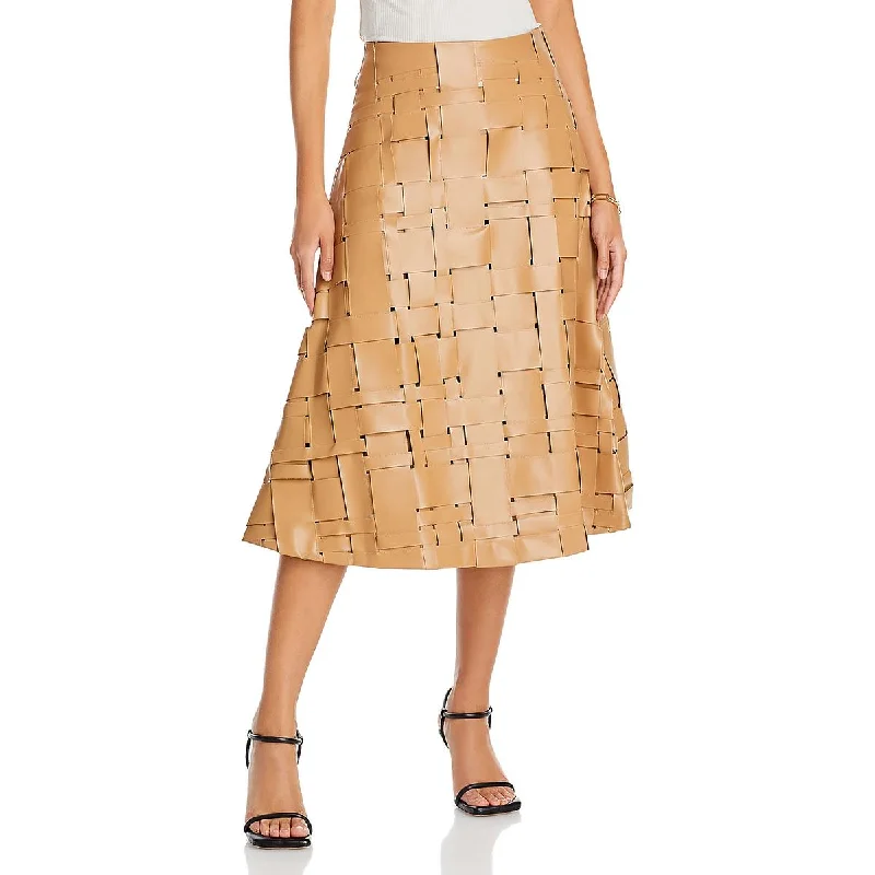 women's stretch skirtsWomens Faux Leather Woven Midi Skirt