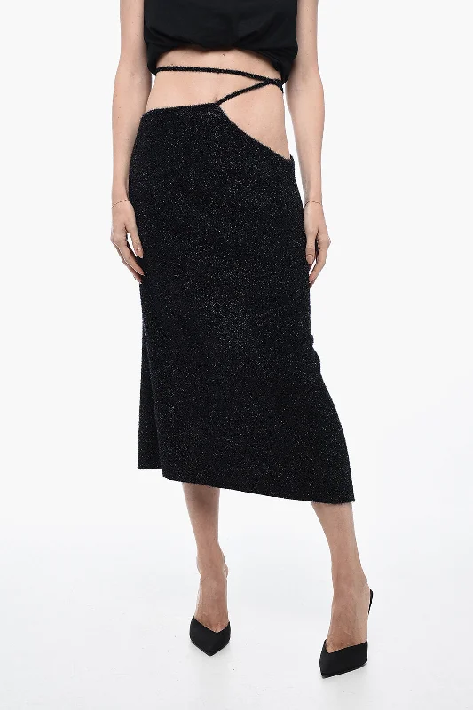 women's velvet skirtsRotate Fuzzy Glitter Pencil Skirt with V Waist Band