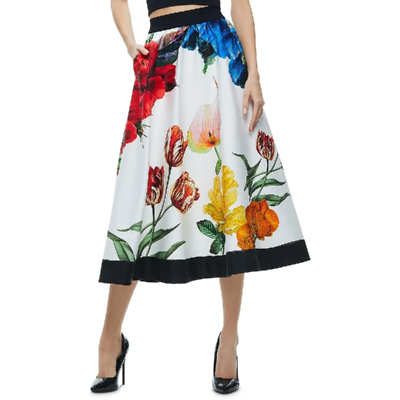 women's fitted skirtsEarla Womens Floral High Rise Midi Skirt