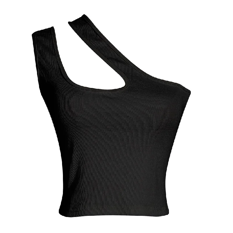 women's tops for those who want to stay on top of the latest fashion trends and wear pieces that are both stylish and on-trendAsymmetric One Shoulder Ribbed Knit Fitted Crop Tank Top