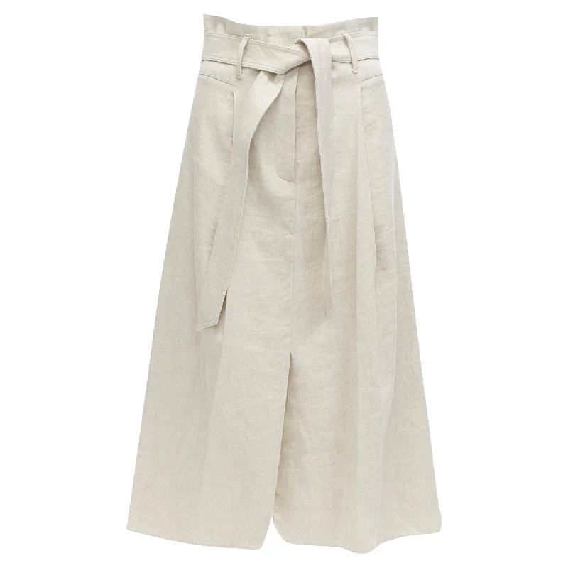 women's casual high-slit skirtsBrunello Cucinelli cotton linen tie belt A-line midi skirt