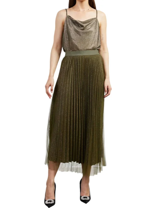 women's business skirtsPleated Maxi Skirt In Olive