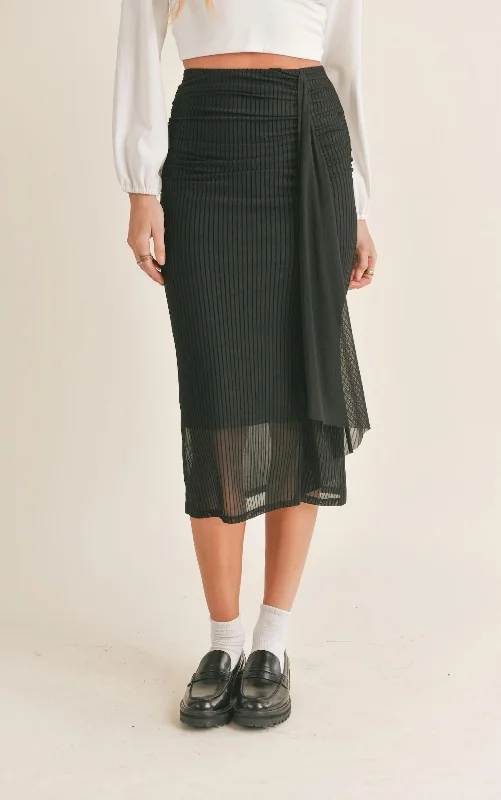 women's button-down high-slit skirts for weddingsRuched Midi Skirt In Black