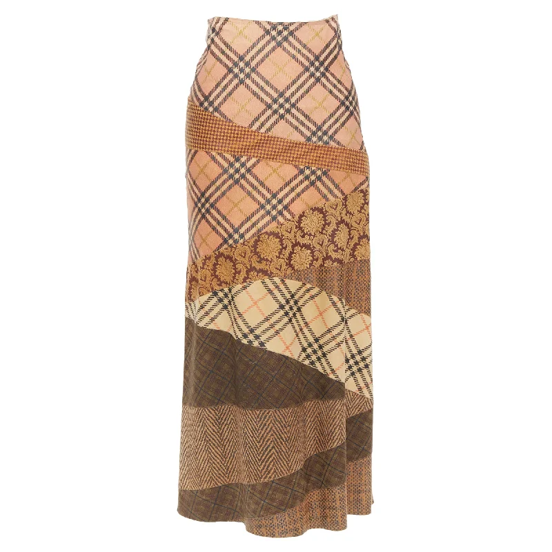 women's travel-friendly cocktail skirtsRoberto Cavalli Mixed Fabric Printed Leather Patchwork Skirt