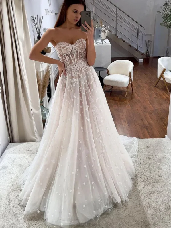 one-shoulder party dressesStrapless Light Champagne Lace Long Prom Dresses, Light Champagne Lace Formal Evening Dresses SP2605