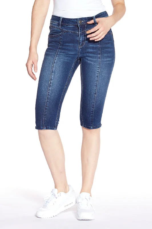 women's denim jeans for a night at the clubBECCA - Ladies Denim Capri - Dark Blue Wash