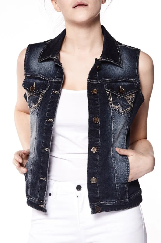 women's mid-rise denim jeansMANDY - Ladies Denim Vest - Dark Indigo Rinse