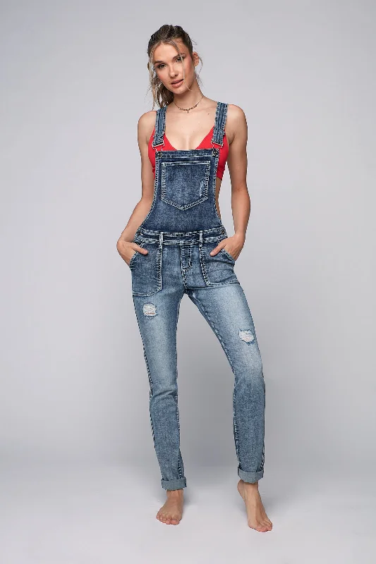 women's elastic waist denim jeansALICE - Denim Skinny Overall - Snow Wash