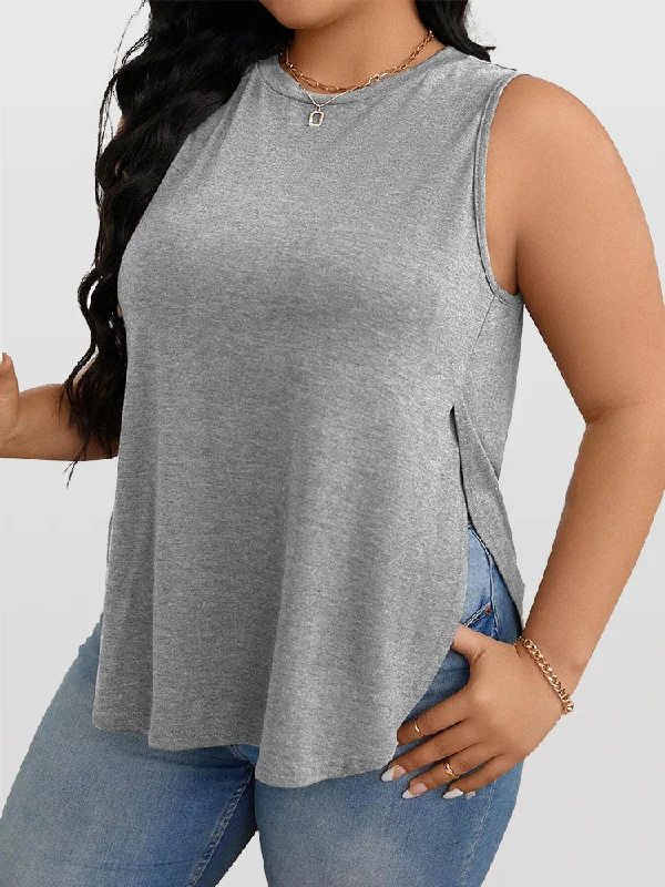 women's tops for those who want to elevate their everyday wear with chic and elegant piecesSolid Split Curved Hem Tank Top