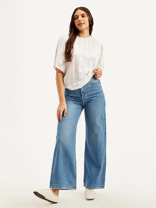 women's denim jeans for a flattering silhouetteWomen's High Rise Straight Fit Blue Jeans