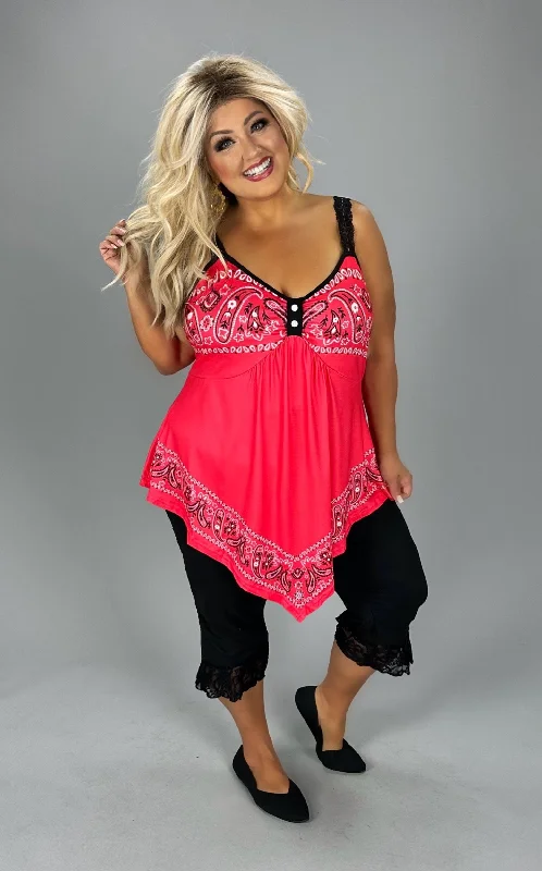 women's tops for those who want to add a personal touch to their wardrobe with unique and one-of-a-kind piecesCW SET Red/Black Paisley Print Tank & Capri Set w/Lace