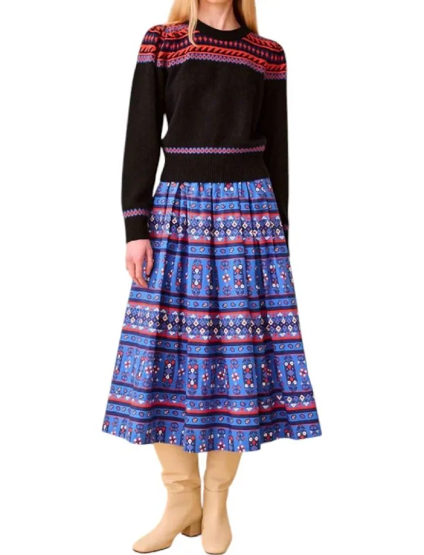 women's retro denim skirtsTatum Skirt In Blue Block Print