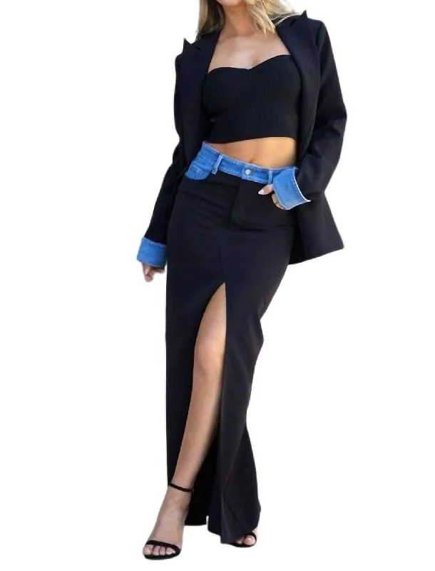 women's midi skirtsDenim Spliced Maxi Skirt In Black