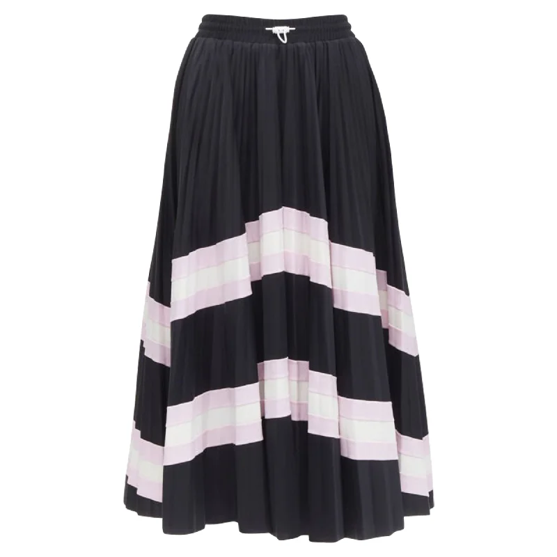 women's cotton skirtsValentino Garavani stripes patchwork pleated toggle midi skirt