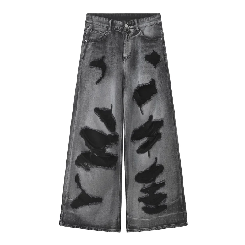 women's denim jeans for a night at the clubHigh Street Irregular Ripped Baggy Jeans