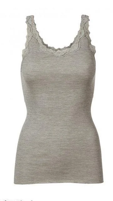 women's tops for those who want to invest in timeless piecesLight Grey Rosemunde Babette Silk Lace Tank Top