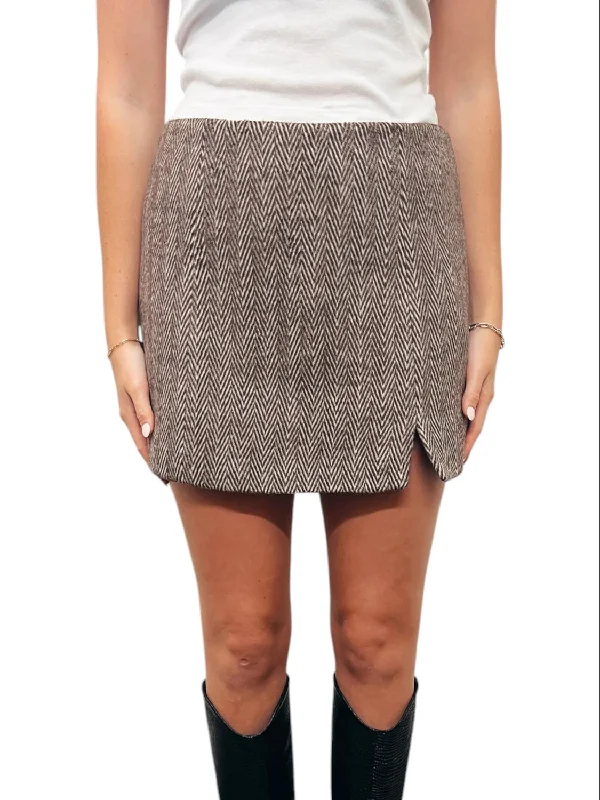 women's pleated skirtsHerringbone Wool Skirt In Brown