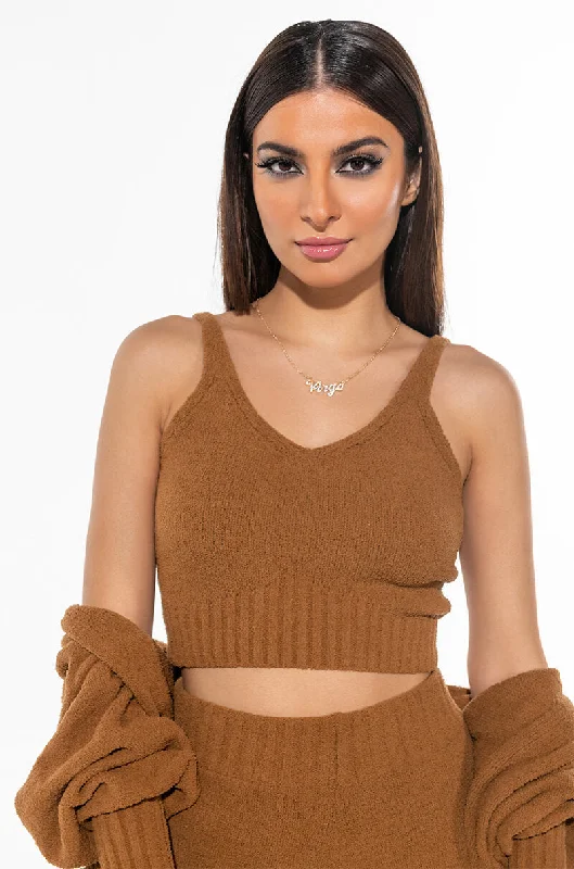 lace women's topsCHILLIN AF COZY TANK CAMEL