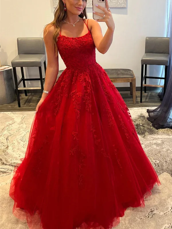 custom-made party dressesBackless Red Tulle Lace Long Prom Dresses, Red Lace Formal Evening Dresses, Red Ball Gown SP2399