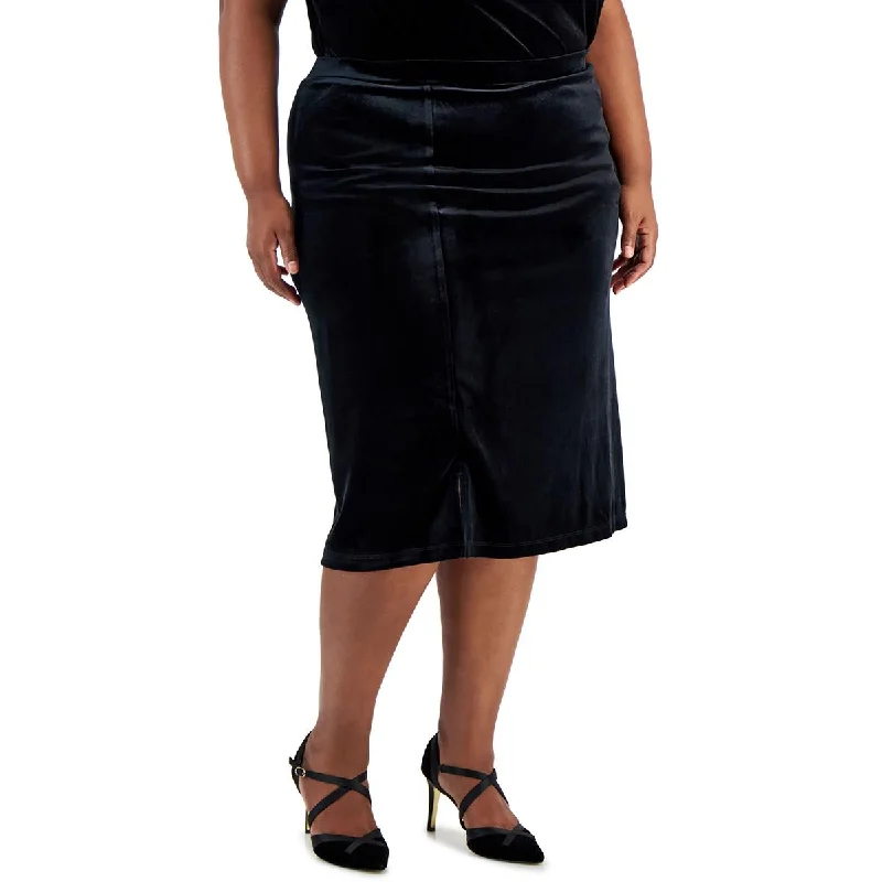 women's wool pencil skirts for winter formal eventsPlus Womens Solid Velvet Midi Skirt