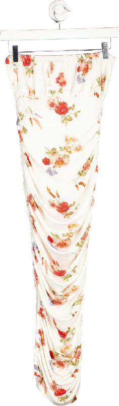 women's high-slit skirtsPrivy White Floral Print Skirt UK S