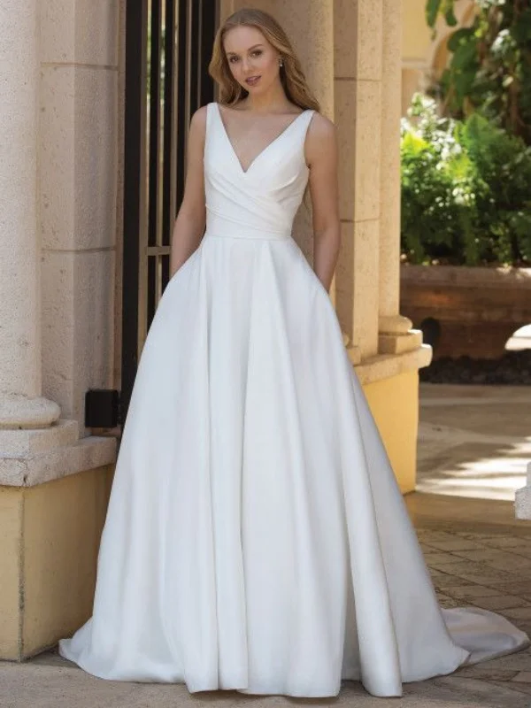 lightweight party dressesV Neck Open Back White Satin Long Prom Dresses, V Neck White Formal Dresses, White Evening Dresses SP2573