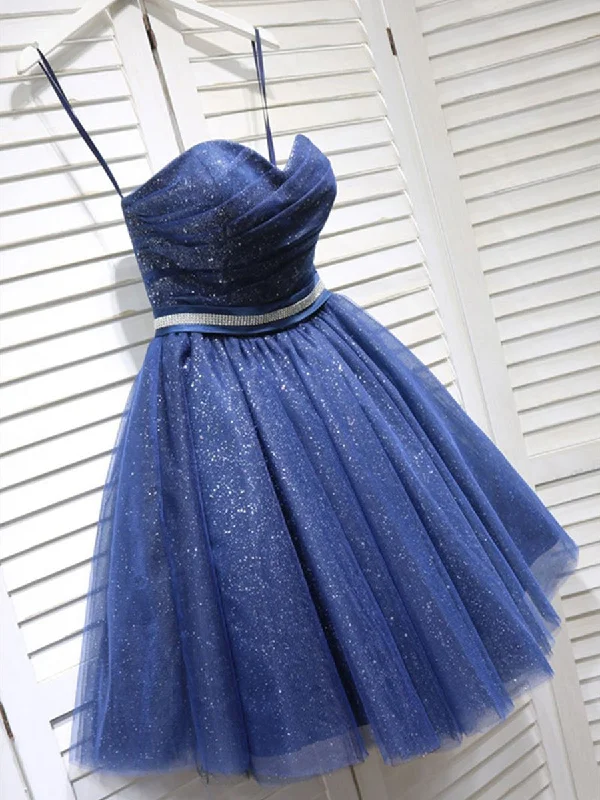 prom party dressesShiny Strapless Blue Short Prom Dresses Homecoming Dresses, Short Blue Formal Graduation Evening Dresses