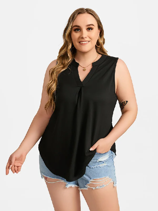 women's tops for those who want to add a touch of sophistication to their casual attirePlus Black V-Neck Notched Hem Tank Top