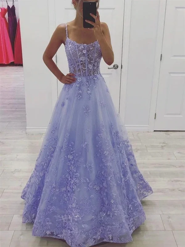 affordable luxury party dressesGorgeous Lilac Lace Floral Long Prom Dresses, Lavender Lace Formal Evening Dresses with 3D Flowers SP2322