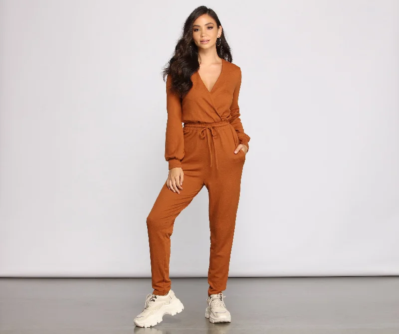 women's jumpsuits for petite womenCasually Chic Surplice Jumpsuit