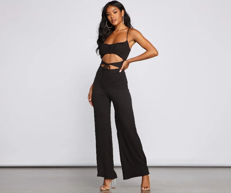 women's jumpsuits with off-the-shoulder sleevesSultry Vibes Cutout Jumpsuit