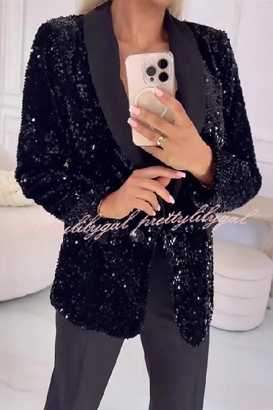 women's tops made from cottonFashion Sequin Lapel Long Sleeve Casual Blazer