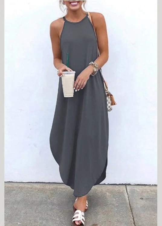 maxi dresses for partiesSummer Grey Strap Sleeveless Irregular Party Maxi Women Dress