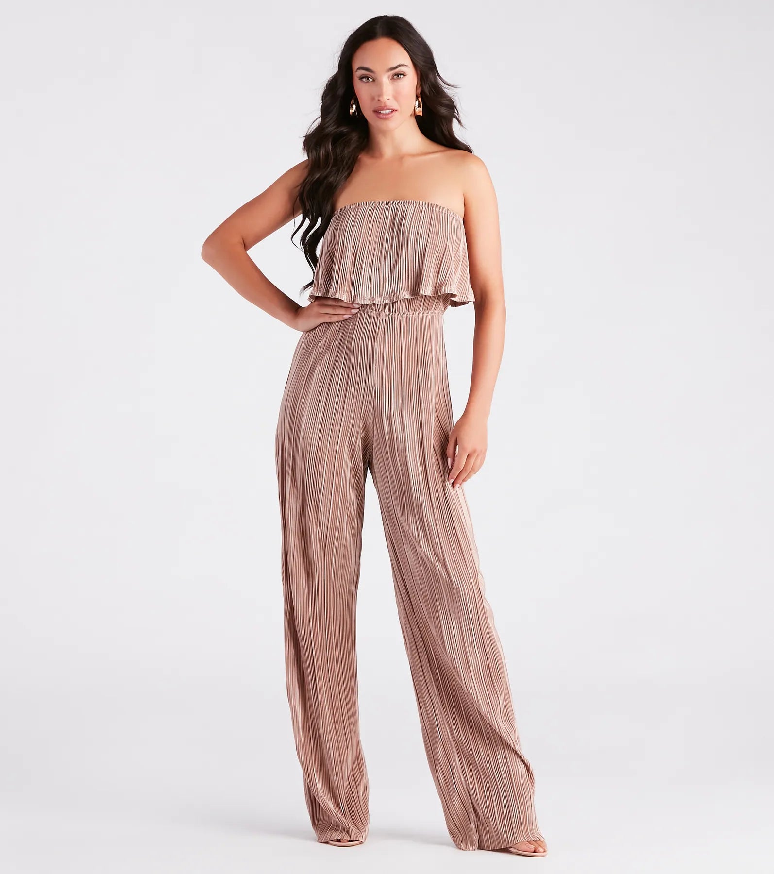 women's jumpsuits for high-performance fabricsHappy Hour Chic Strapless Plisse Jumpsuit