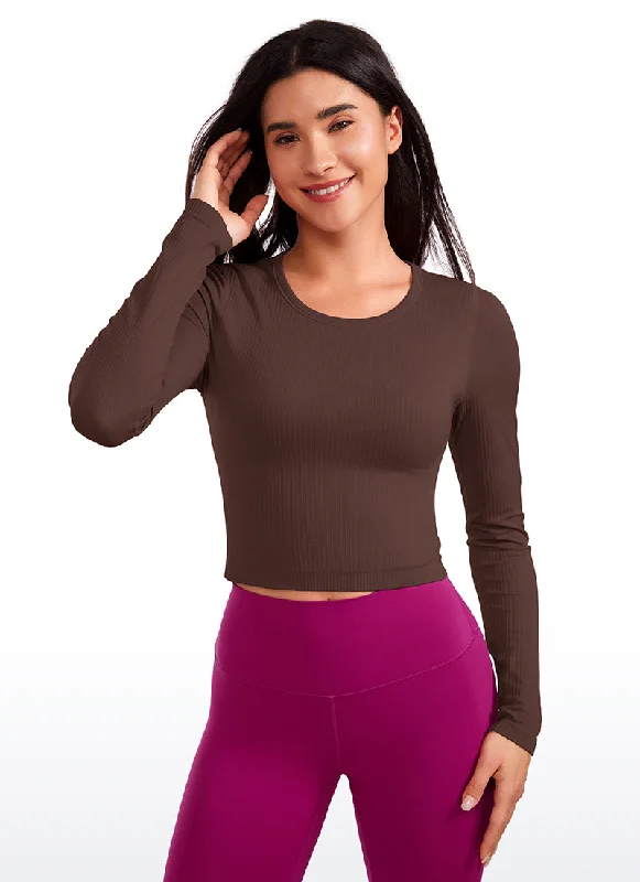 women's tops for evening soireesSeamless Ribbed Double Lined Cropped Long sleeves