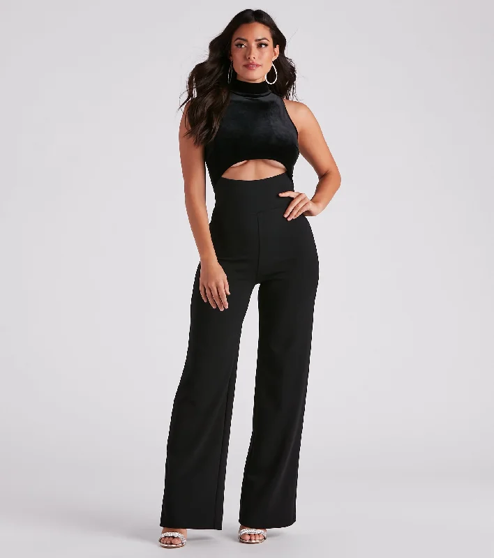 women's jumpsuits with short sleevesChic Diva Velvet Cutout Jumpsuit