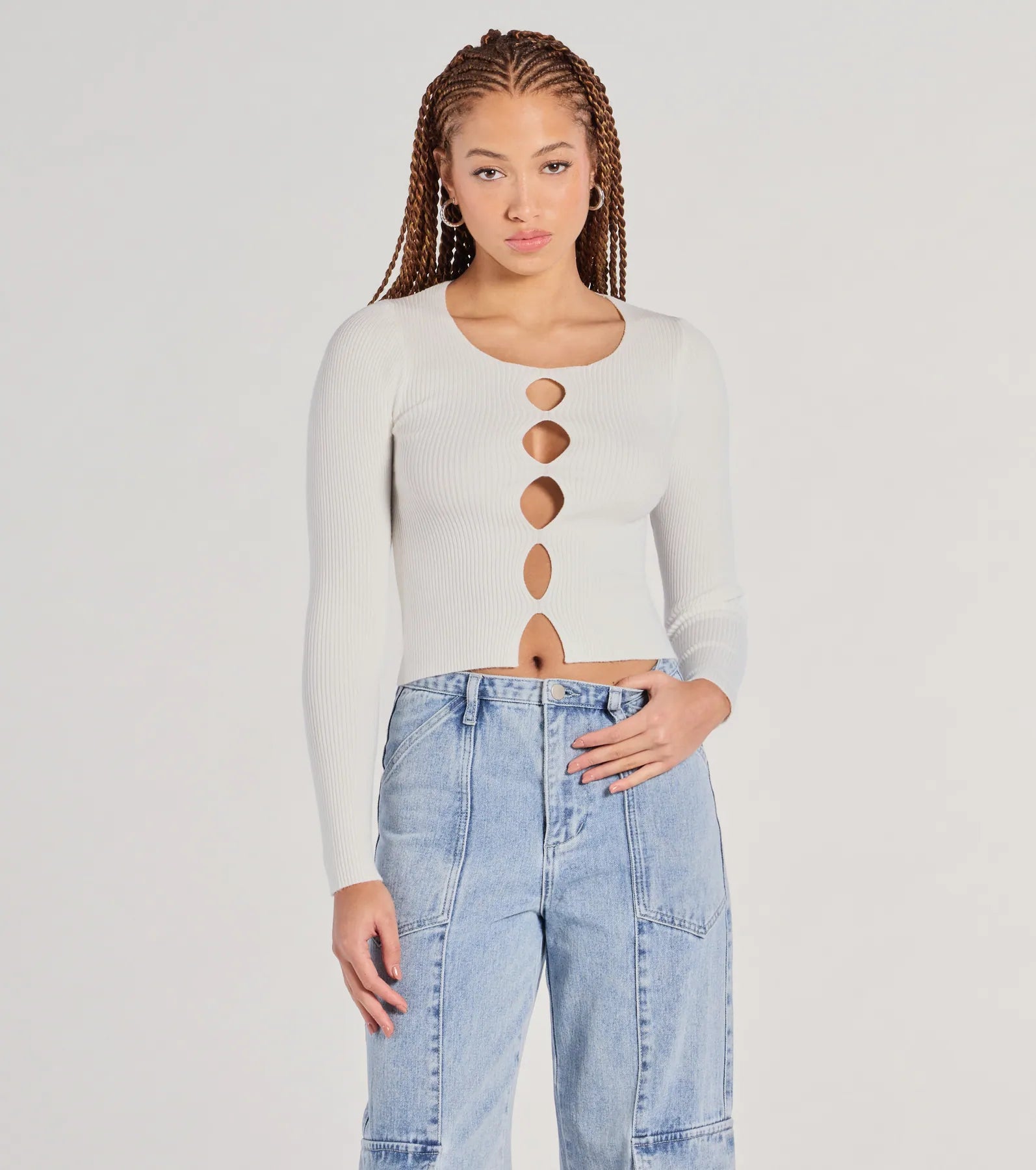 women's tops for gala dinnersMade The Cutout Long Sleeve Sweater Crop Top