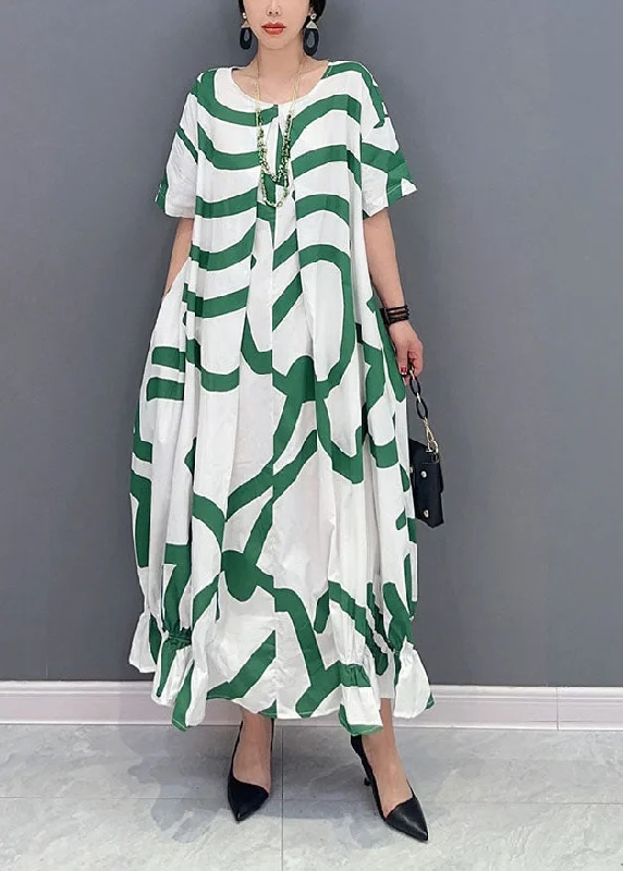 vintage maxi dressesFashion Green Striped Oversized Wrinkled Cotton Maxi Dresses Summer