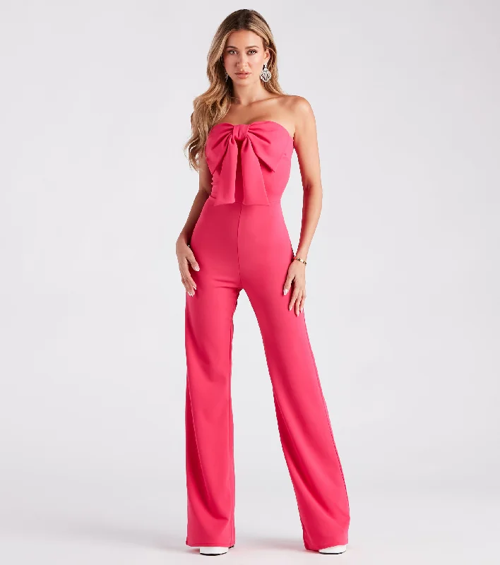 women's jumpsuits for sustainable fashionSteal The Show Strapless Crepe Bow Jumpsuit