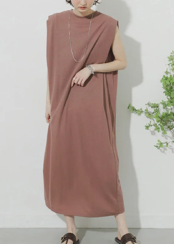 maxi dresses for boat ridesCasual Pink O-Neck Solid Maxi Dress Summer