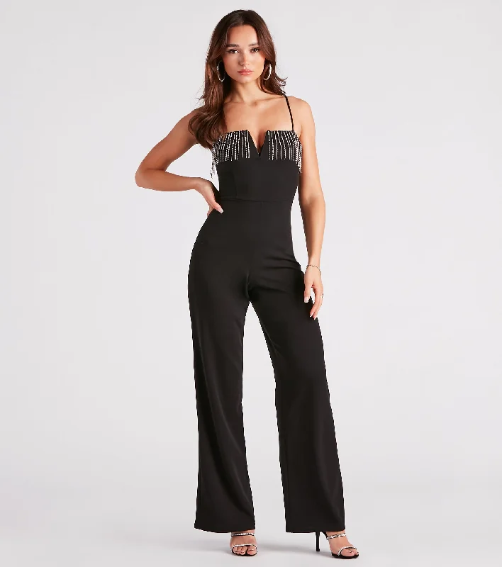 women's jumpsuits with checkered designsMake It Glam Rhinestone Fringe Jumpsuit