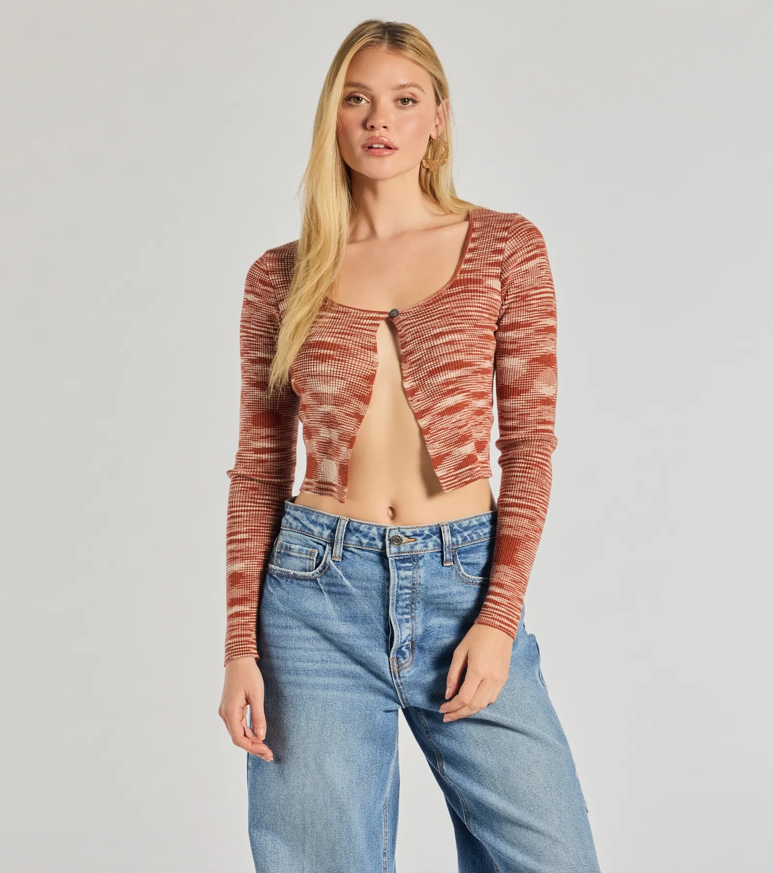 women's tops for those who want to stay warm and stylish during colder weatherSassy Knits Long Sleeve Button Crop Top