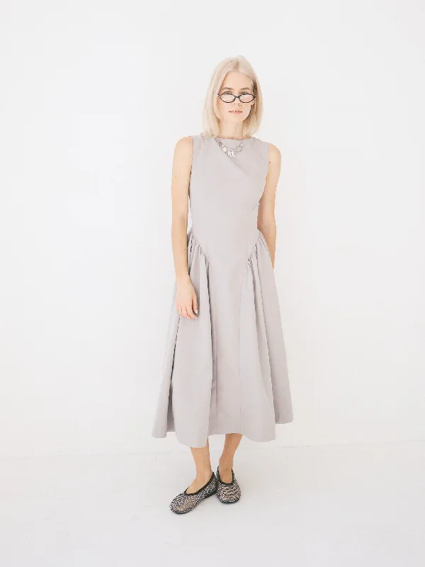 lightweight chiffon midi dressesMidi Dress Front Pleat - Grey