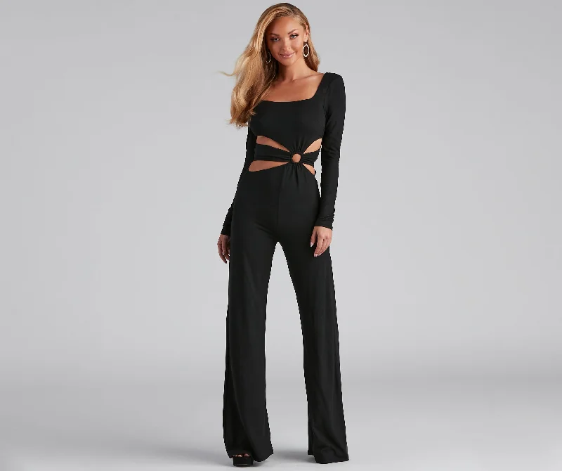 women's jumpsuits for lightweight designsStylish Affair O-Ring Wide Leg Jumpsuit