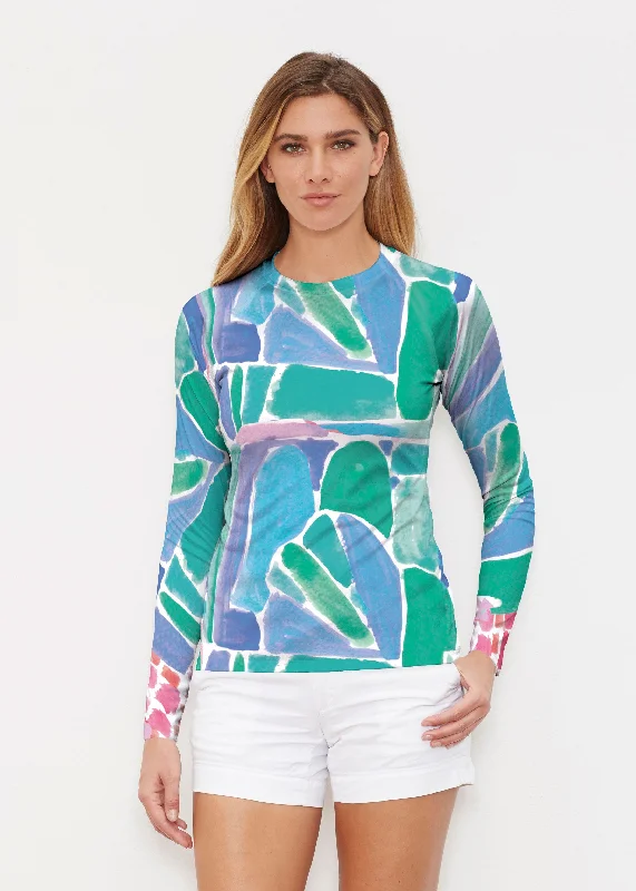 women's tops with sequin embellishmentsPebble Walk Blue (17260) ~ Long Sleeve Rash Guard