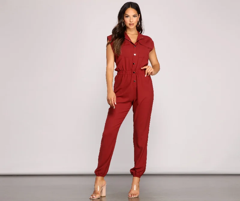 women's jumpsuits with pocketsStun And Snap Utility Jumpsuit