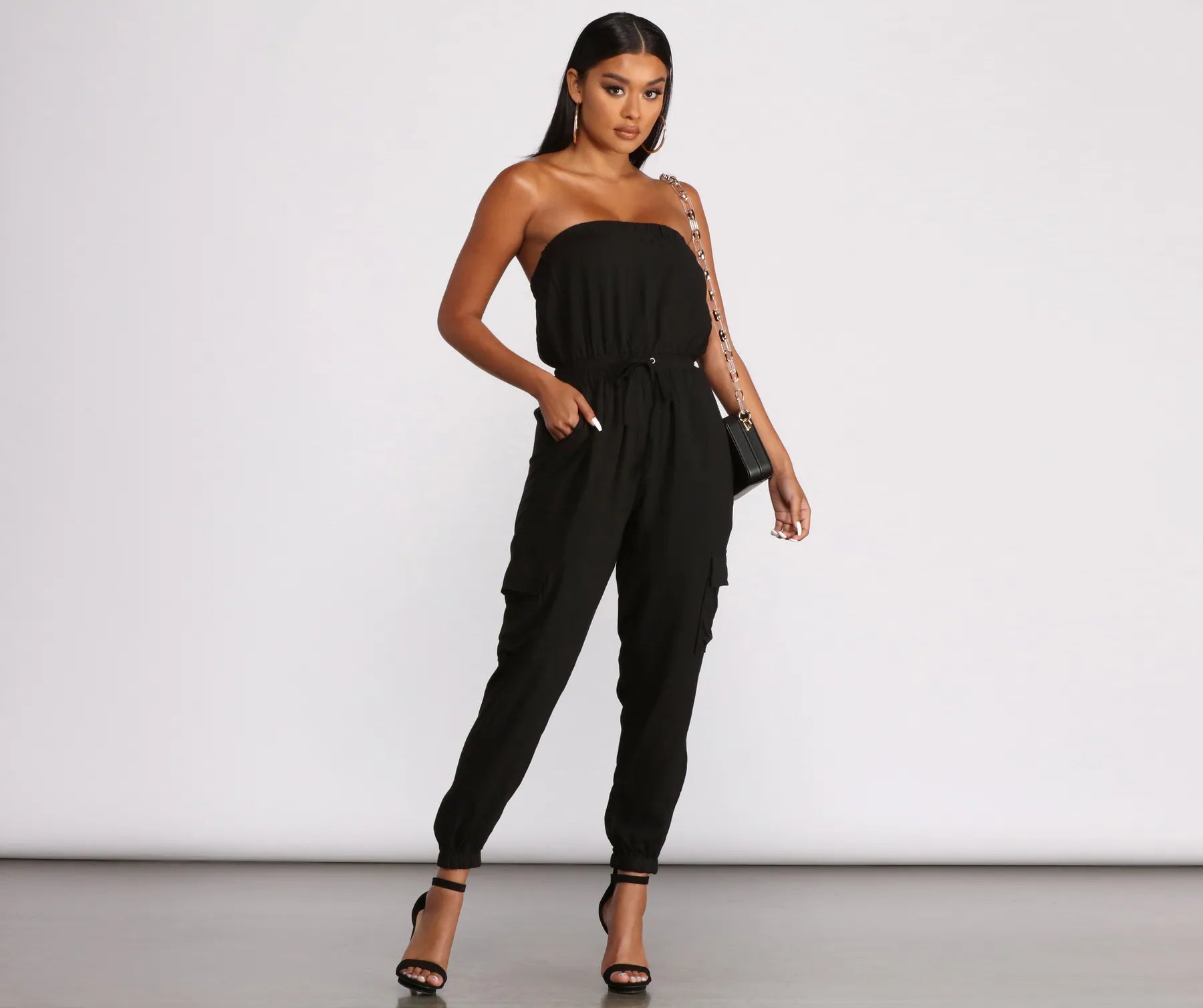 women's jumpsuits for all-day comfortStrapless Cargo Pocket Jogger Jumpsuit